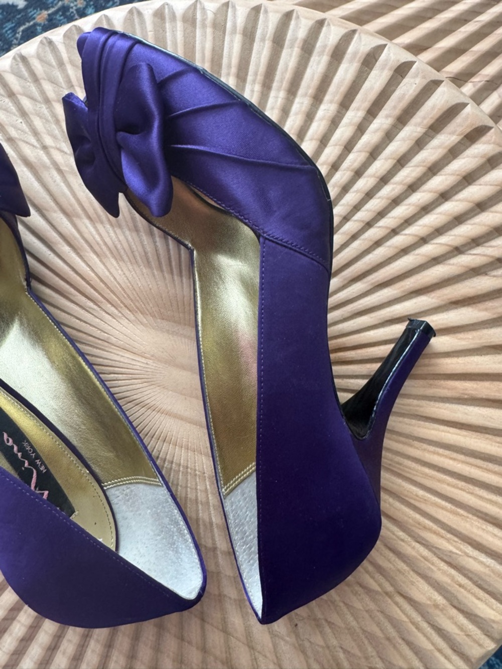 Nina Forbes Grape Luster Satin Purple Formal Peep Toe Kitten Heels 7.5 - Picture 5 of 10